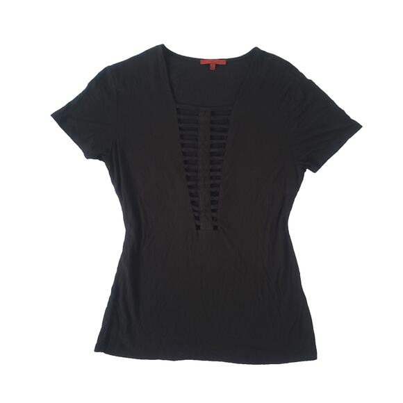 Y2k BKE Cut Out Front Short Sleeve Top Size S Black Grunge Goth Witchy - Picture 1 of 6